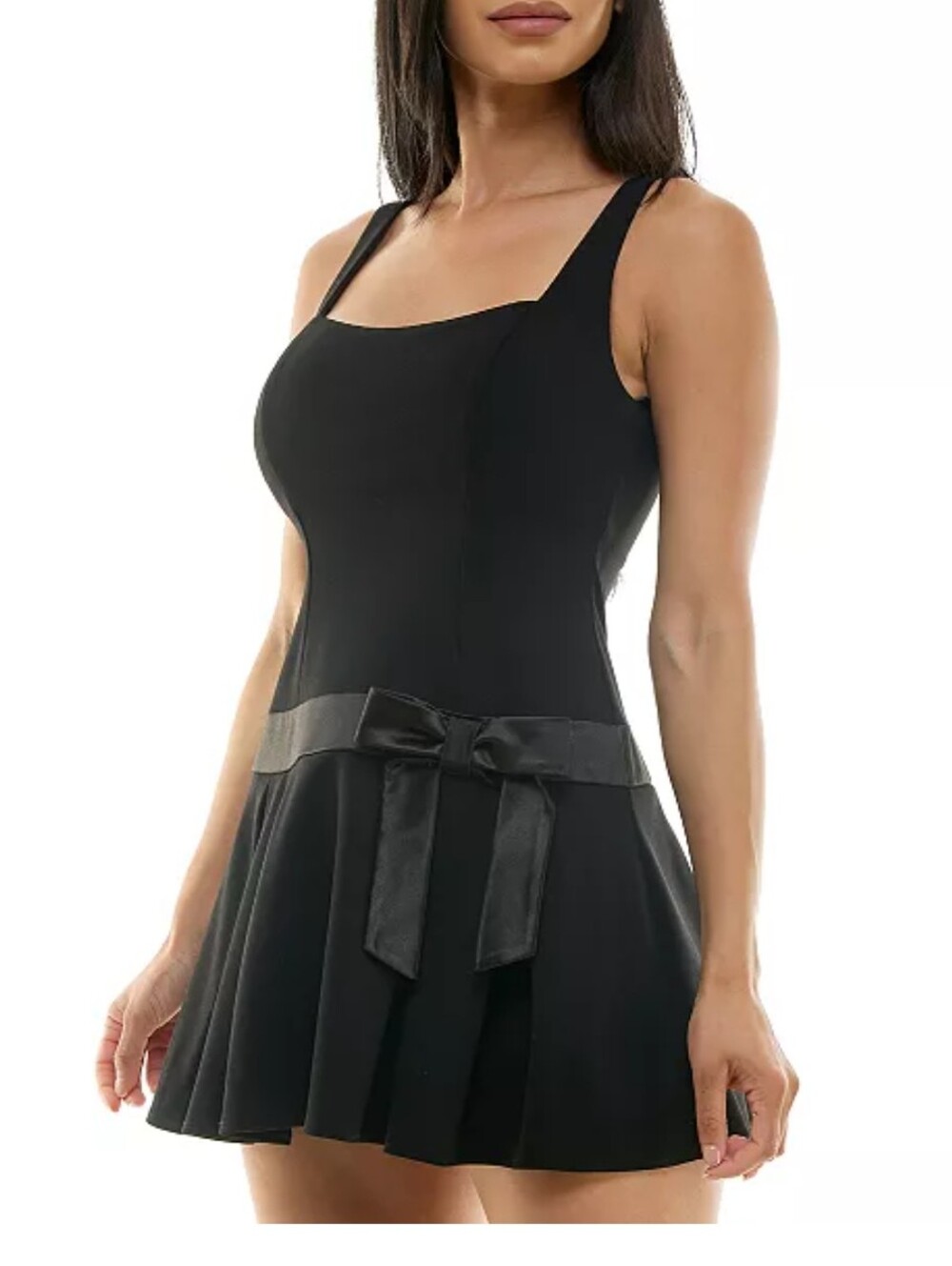 B Darlin Square-Neck Y2K Dark Acedemia Drop Waist Dress Satin‎ Tie Size 9 / 10